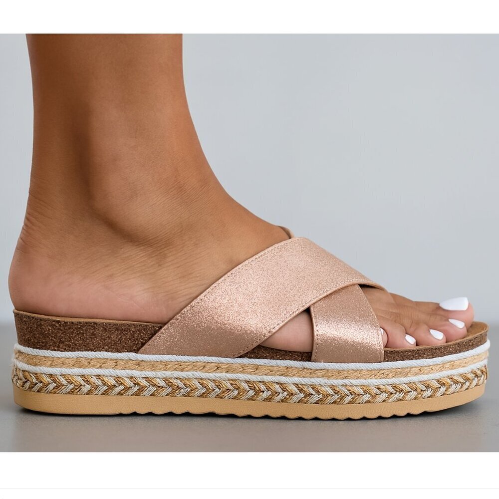 London Rag Women's Platform Open Toe Oprah Bronze Casual Slip On Sandals size 9